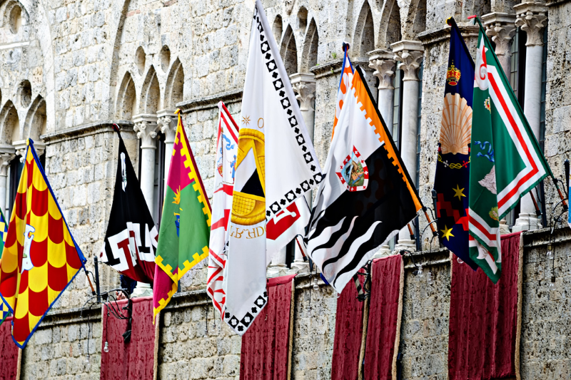 Flags representing the contrades.